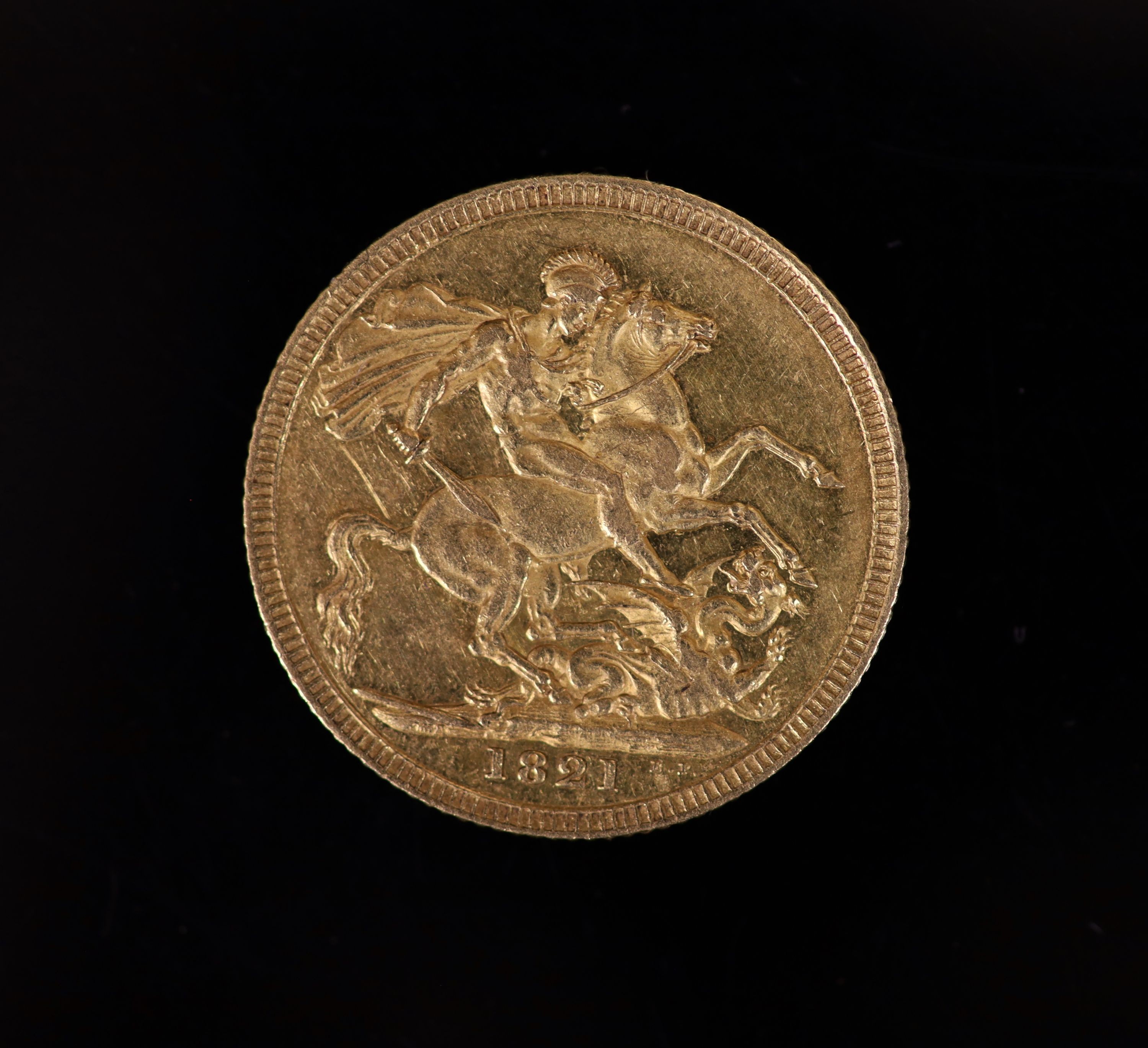 A George IV gold sovereign 1821, good VF